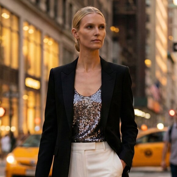 Sequin Tank Top Brown Silver Sequins Size M Party Holiday Top - Picture 6 of 12